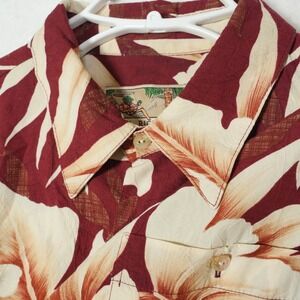 Tori Richard Shirt Hawaiian‎ Men's Large Red Monstera Floral Button Up Leaf S/S